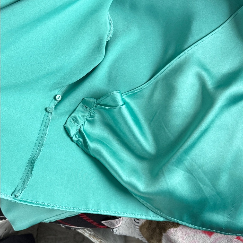 Zara Women's Teal Wrap Blouse - Picture 6 of 7